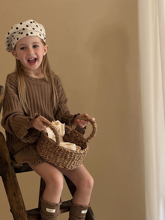 Children's Knitted Shirt Shorts Lace T-shirt Suit