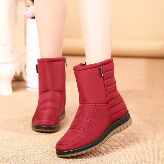 Women's Mid-tube Flat-bottomed Plus Velvet Thick Warm Cotton Shoes