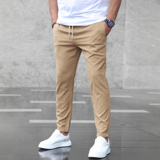 Men's Casual Drawstring Trousers With Pockets Fashion Slim Fit Skinny Pencil Pants Clothing