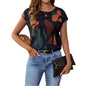 Womens Round-neck Printed Short-sleeve Top