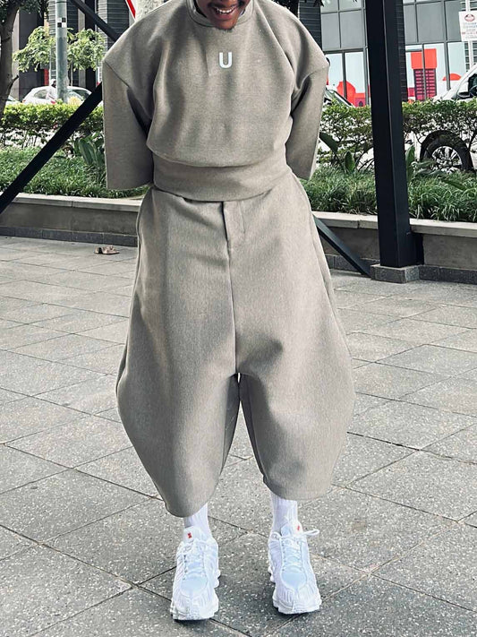 Casual Men's Ash - Grey Baggy Top And Harem - Style Pants Set