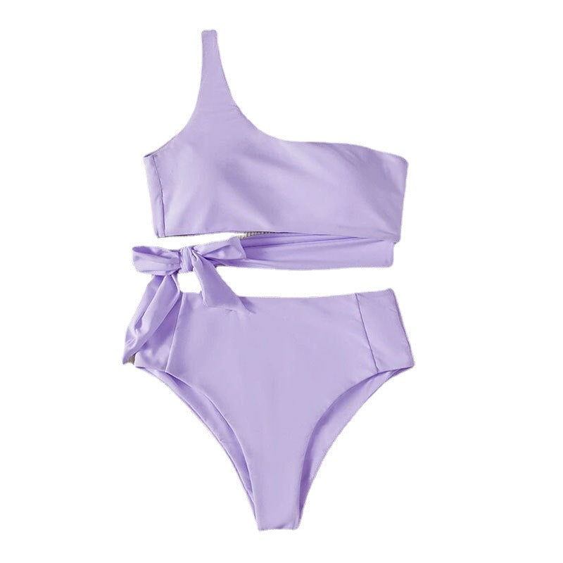 Solid Color One-shoulder Swimsuit Women's Bikini Swimsuit