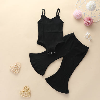 Girls Sling Triangle Romper Flared Pants Suit