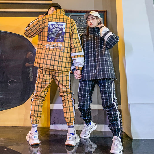 Plaid men and women jacket suit
