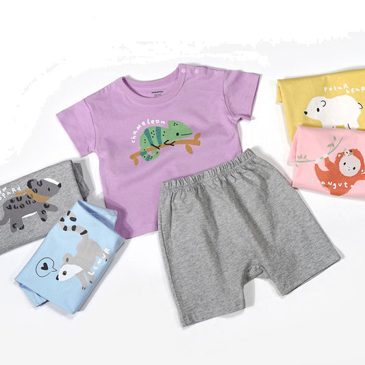 Western Style Baby Cotton Short-sleeved T-shirt Shorts Loose Suit For Men And Women