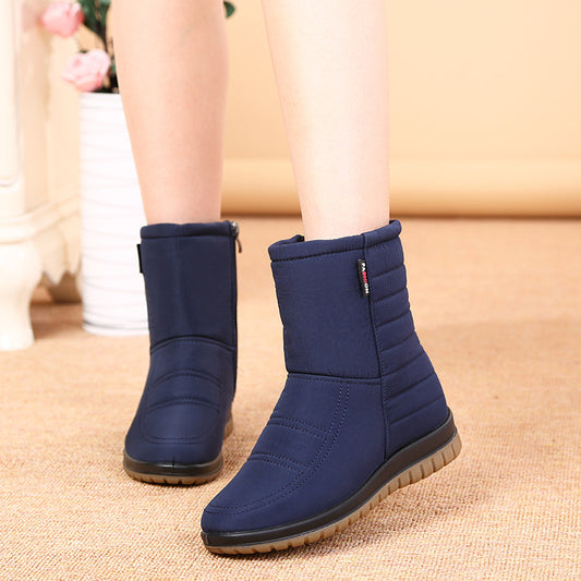 Women's Mid-tube Flat-bottomed Plus Velvet Thick Warm Cotton Shoes