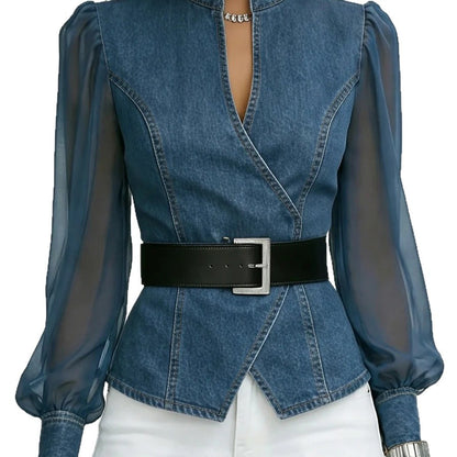 Women's V-neck Lace Long-sleeve Top