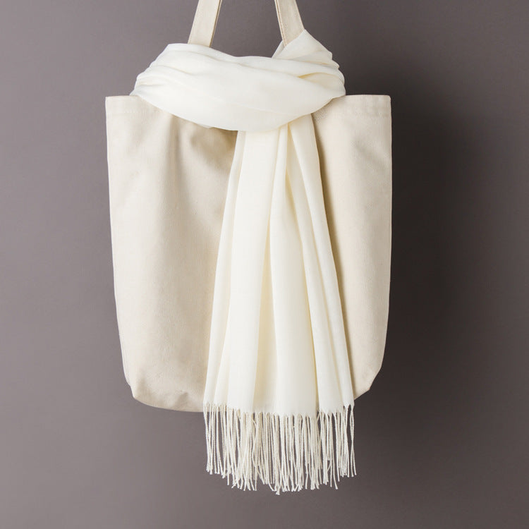 Thin Artificial Cashmere Scarf Solid Color Tassel Shawl