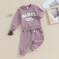 Baby Girl Solid Color Letters Embroidered Sweater Long Sleeve Trousers Suit