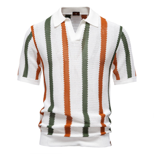 Summer New Breathable Hollow Men Short-sleeved Knitting Polo Shirt