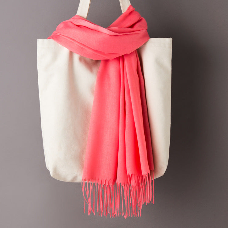 Thin Artificial Cashmere Scarf Solid Color Tassel Shawl