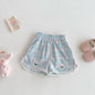 Girls' Bubble Sleeve T-shirt Cartoon Doll Shirt Embroidered Plaid Shorts