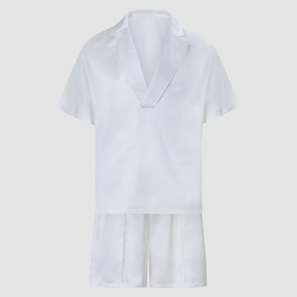 Men's Summer Set - Casual 2-Piece Outfit With Lapel Button Shirt & Shorts