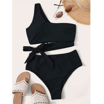 Solid Color One-shoulder Swimsuit Women's Bikini Swimsuit