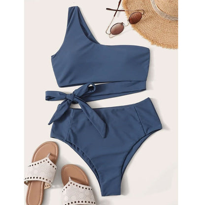 Solid Color One-shoulder Swimsuit Women's Bikini Swimsuit
