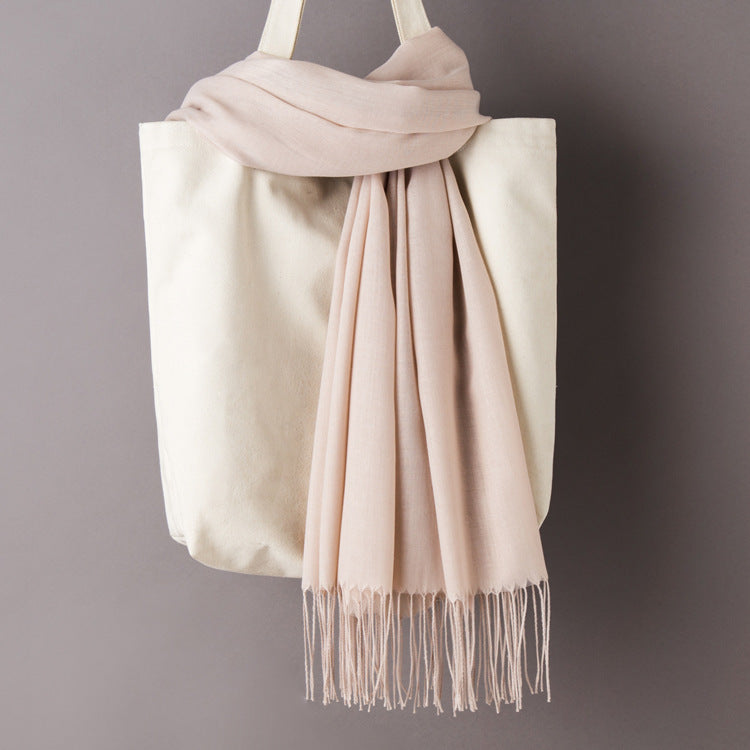 Thin Artificial Cashmere Scarf Solid Color Tassel Shawl