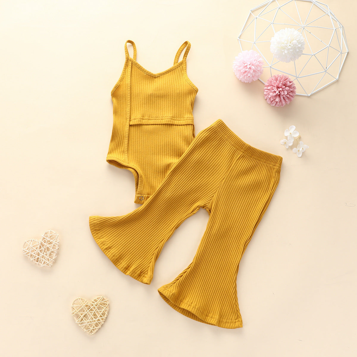 Girls Sling Triangle Romper Flared Pants Suit