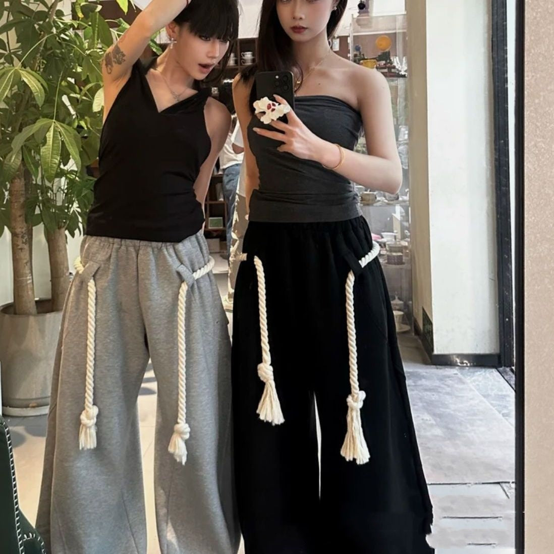 Athleisure Streetwear Sassy Summer Thin Loose Cut-Out Pants