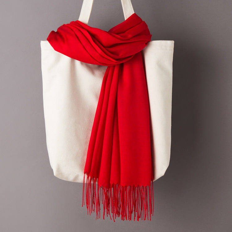 Thin Artificial Cashmere Scarf Solid Color Tassel Shawl