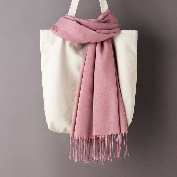 Thin Artificial Cashmere Scarf Solid Color Tassel Shawl