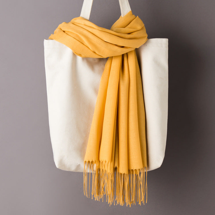 Thin Artificial Cashmere Scarf Solid Color Tassel Shawl