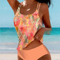 Retro Split High Waist Bikini Beach Print Strap Swimsuit