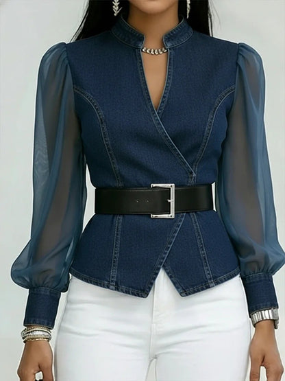 Women's V-neck Lace Long-sleeve Top