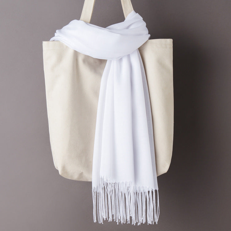 Thin Artificial Cashmere Scarf Solid Color Tassel Shawl