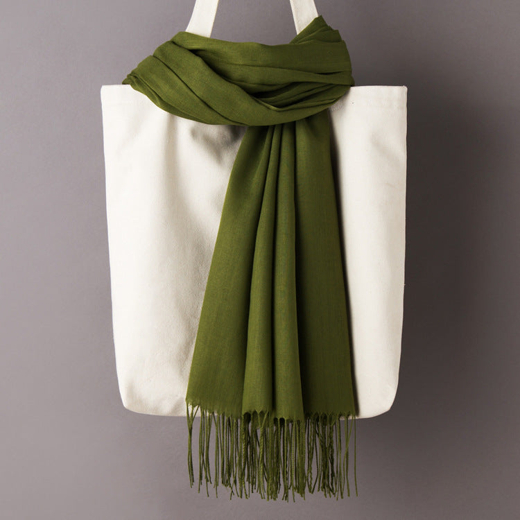 Thin Artificial Cashmere Scarf Solid Color Tassel Shawl