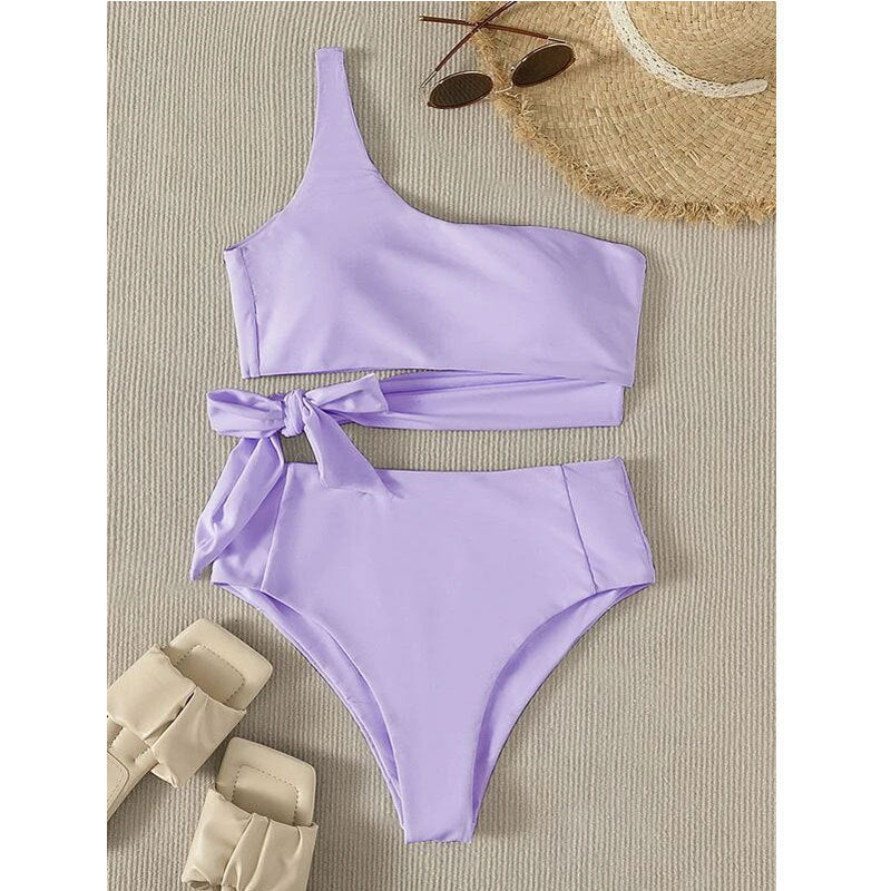 Solid Color One-shoulder Swimsuit Women's Bikini Swimsuit