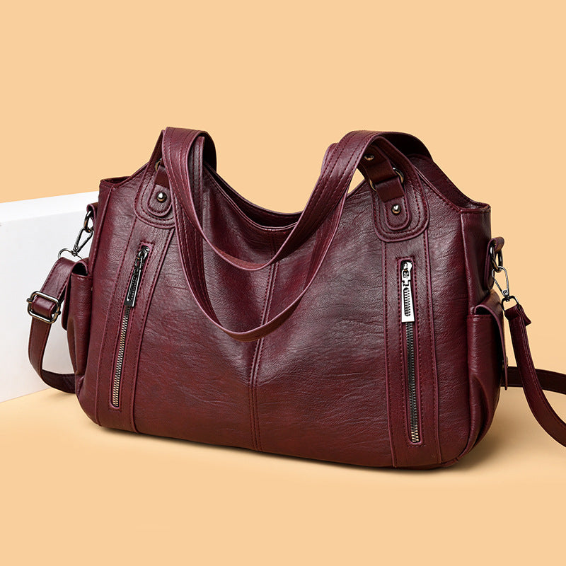 Handbag European And American Retro Solid Color Simple Texture