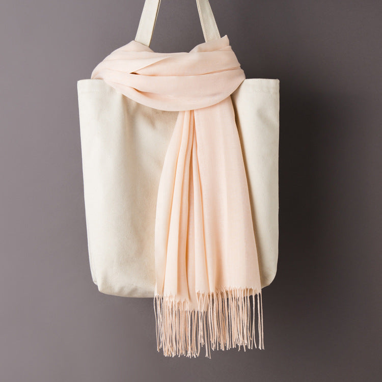 Thin Artificial Cashmere Scarf Solid Color Tassel Shawl