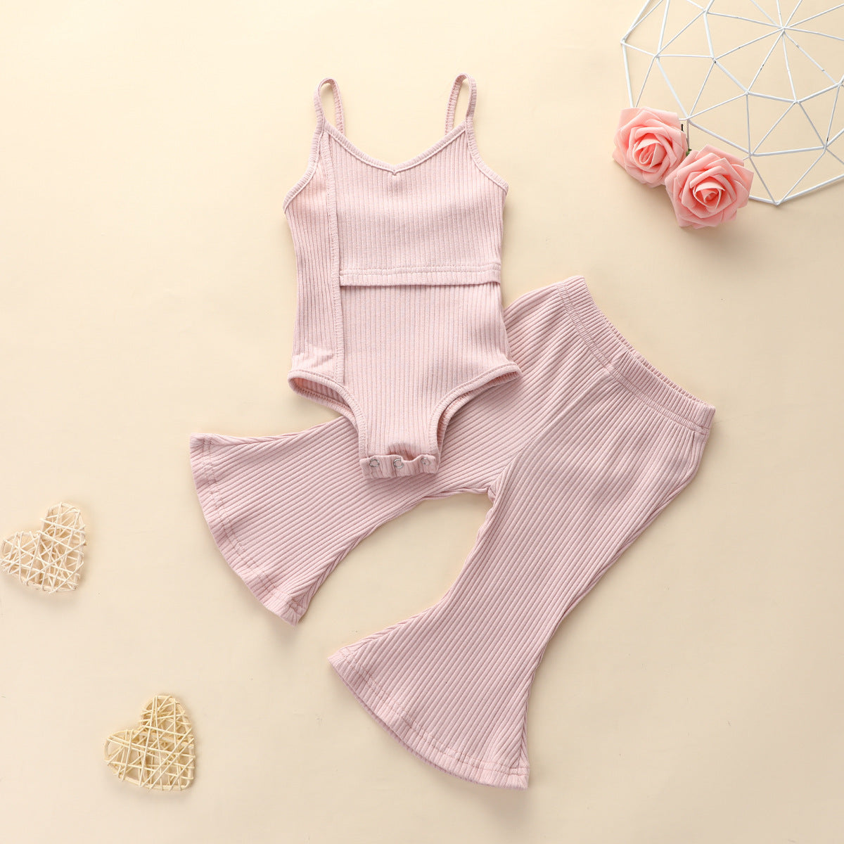 Girls Sling Triangle Romper Flared Pants Suit