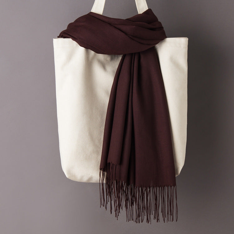 Thin Artificial Cashmere Scarf Solid Color Tassel Shawl
