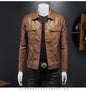 Men's Long-sleeved Lapel Motorcycle Pu Handsome Leather Coat