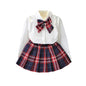 Solid Color Shirt Plus Plaid Skirt