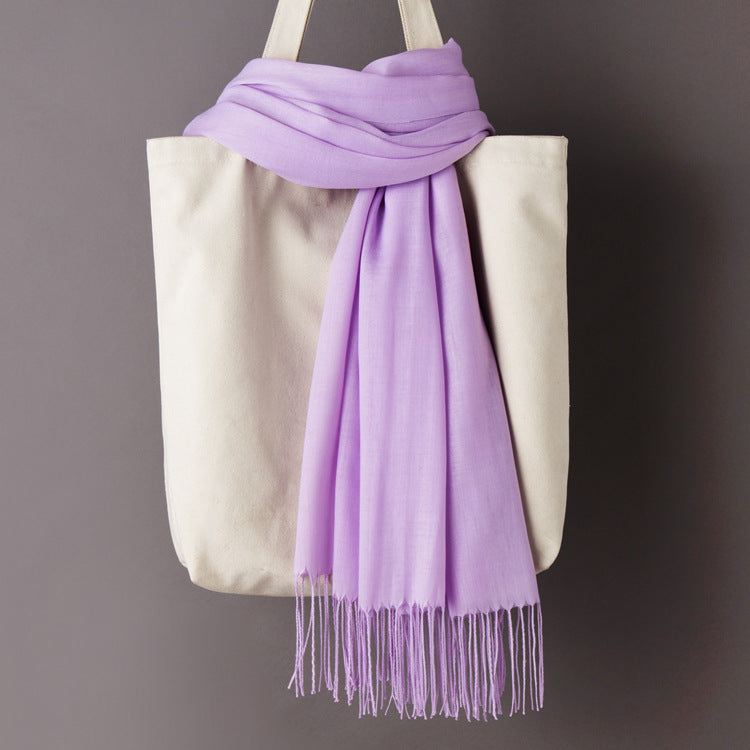 Thin Artificial Cashmere Scarf Solid Color Tassel Shawl
