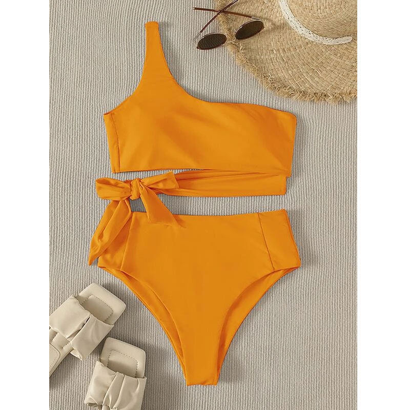 Solid Color One-shoulder Swimsuit Women's Bikini Swimsuit