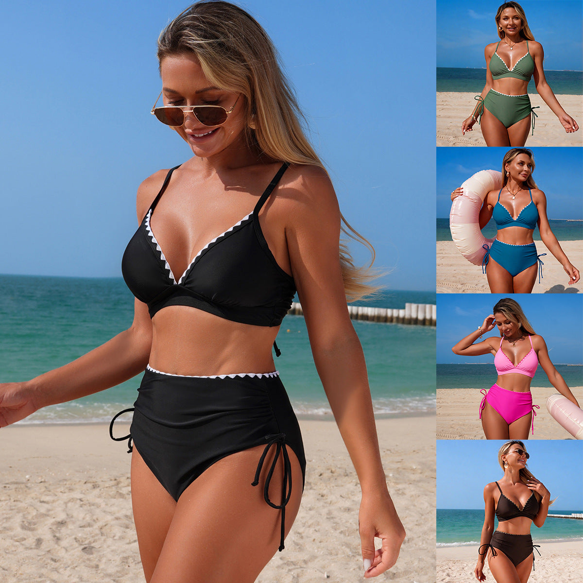 Two Piece Swimsuit Solid Color Sporty Floral Swimsuit