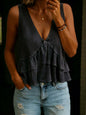 SpringSummer Womens Solid-Colored V-Neck Ruffled Sleeveless Top Vest