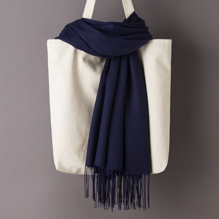 Thin Artificial Cashmere Scarf Solid Color Tassel Shawl