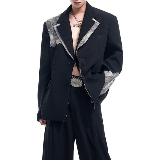 Lace Stitching Suit Jacket For Men