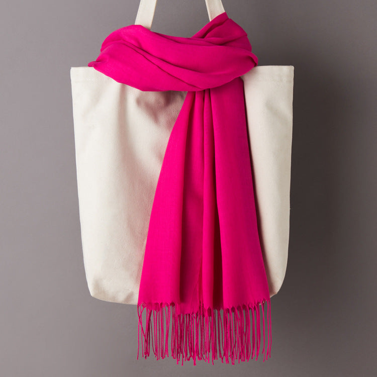 Thin Artificial Cashmere Scarf Solid Color Tassel Shawl