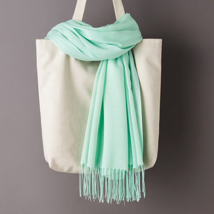 Thin Artificial Cashmere Scarf Solid Color Tassel Shawl