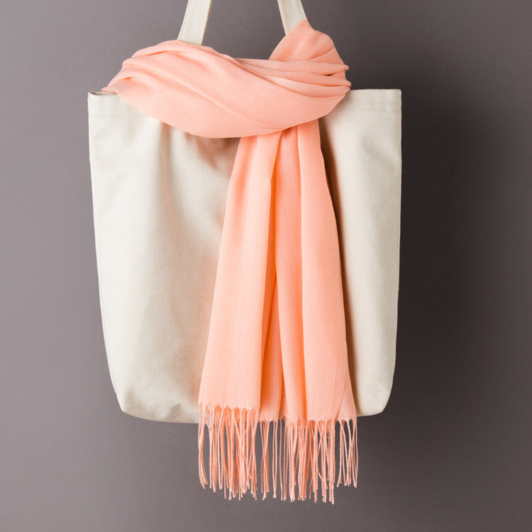 Thin Artificial Cashmere Scarf Solid Color Tassel Shawl