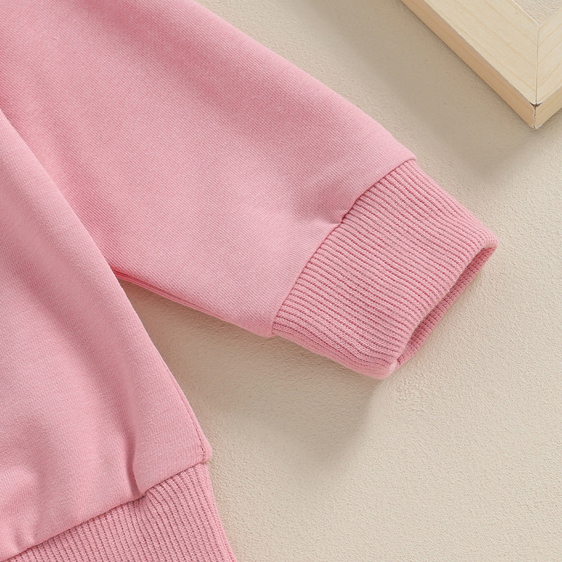 Baby Girl Solid Color Letters Embroidered Sweater Long Sleeve Trousers Suit