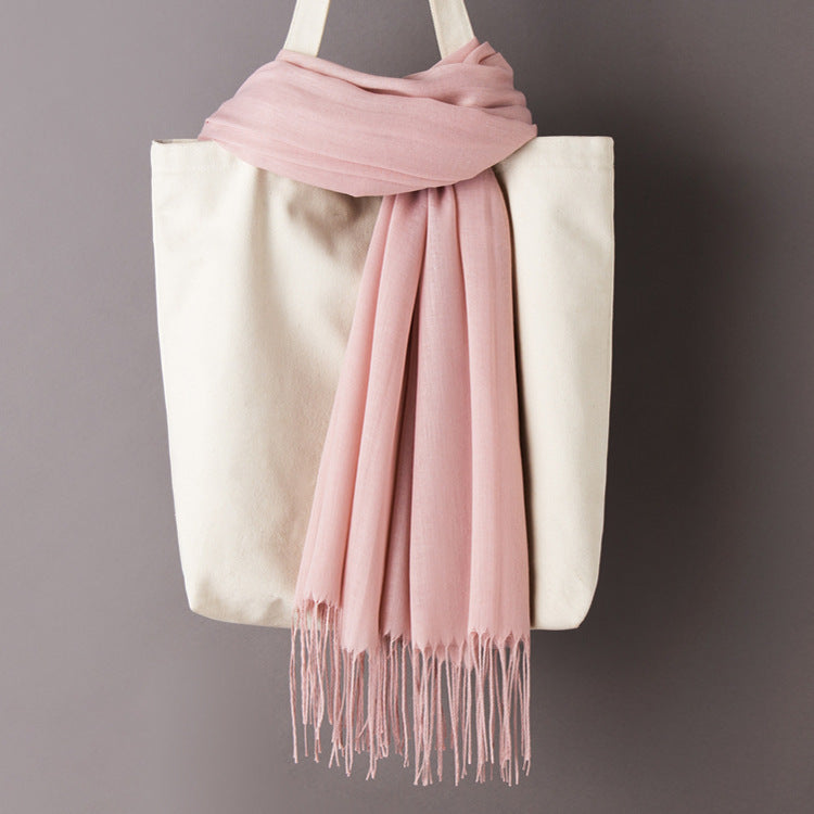 Thin Artificial Cashmere Scarf Solid Color Tassel Shawl