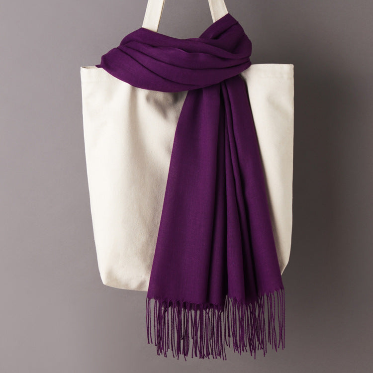 Thin Artificial Cashmere Scarf Solid Color Tassel Shawl