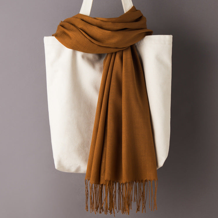 Thin Artificial Cashmere Scarf Solid Color Tassel Shawl