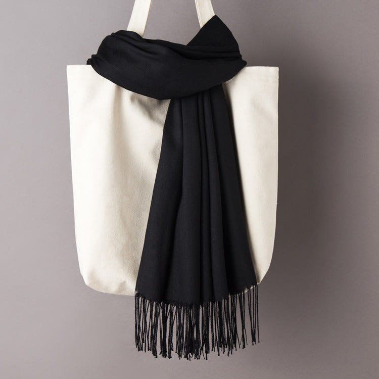 Thin Artificial Cashmere Scarf Solid Color Tassel Shawl